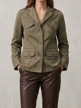 Dex Women's Olive Green Military Utility Cargo Jacket Blazer Lining Size M